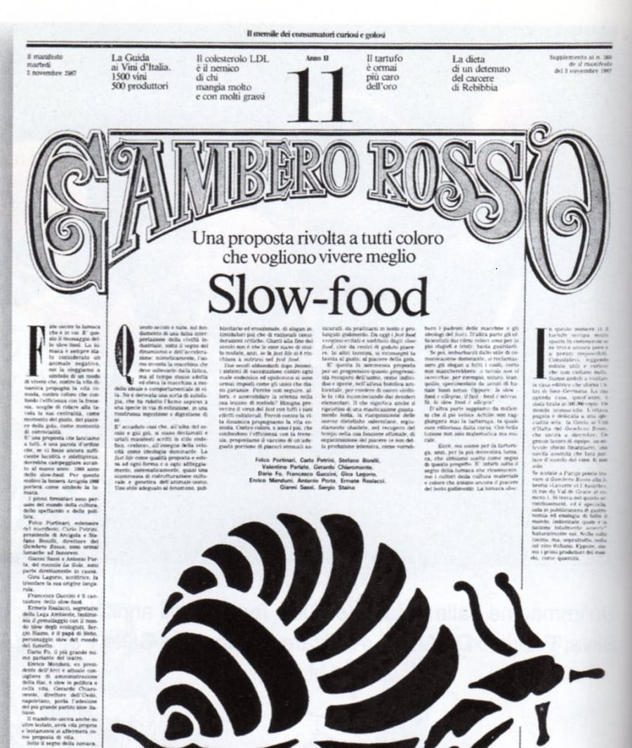 Manifesto Slow Food sul gambero rosso