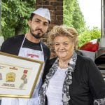 Vincenzo Beneduce, vincitore del Premio Rovagnati Food Academy, con la signora Rovagnati