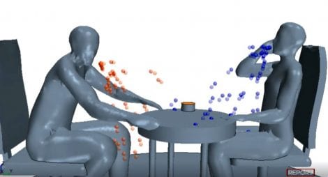 Simulazione grafica di due persone sedute al ristorante con biostopper