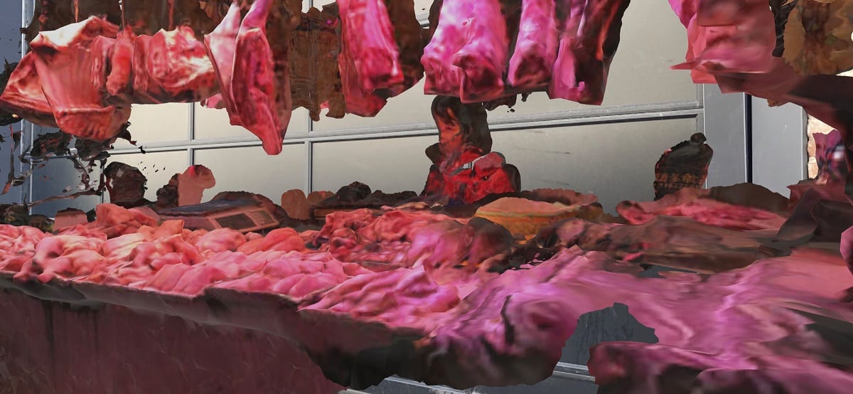 Banco della carne al mercato di Wuhan