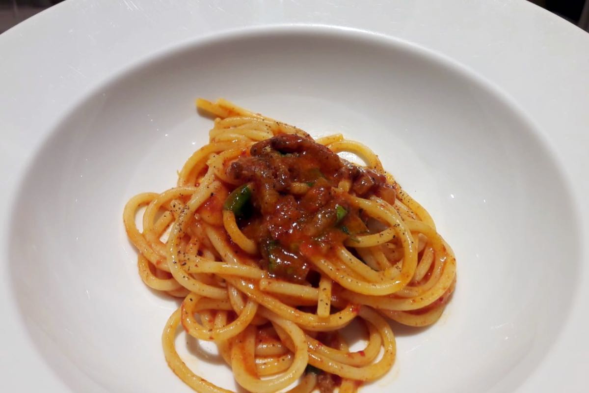 Come si mangia ad Alba al Piazza Duomo di Enrico Crippa. Spaghetti amatriciana