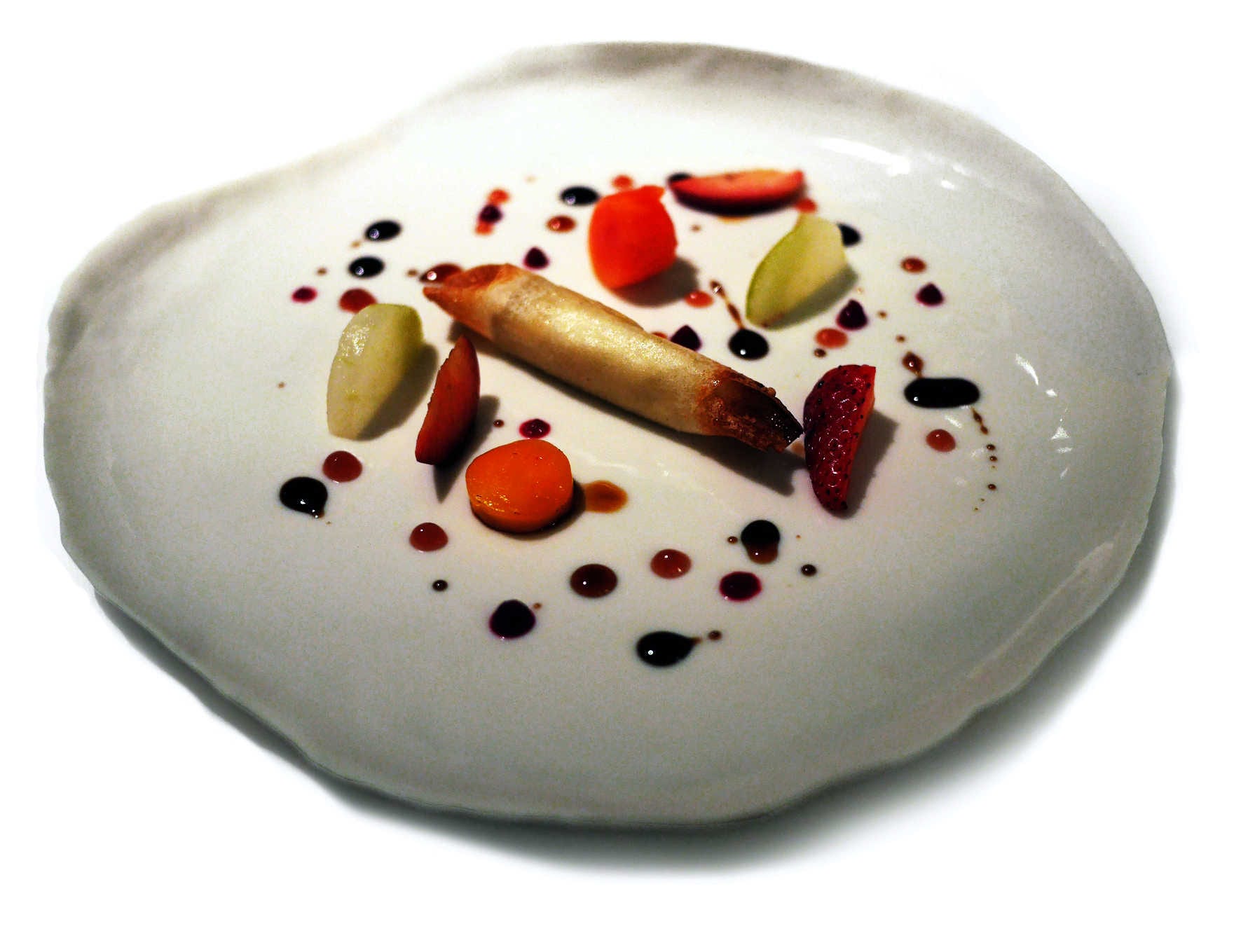 Croccante di capra con fragole, pere, carote e saba di Fabrizio Mantovani