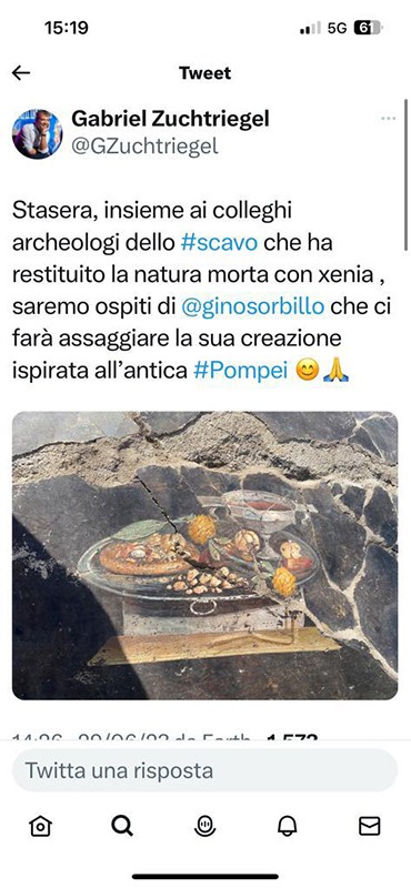 Il tweet con cui il direttore di Pompei annuncia che farà 'esperienza da Indiana Jones nella pizzeria di Gino Sorbillo