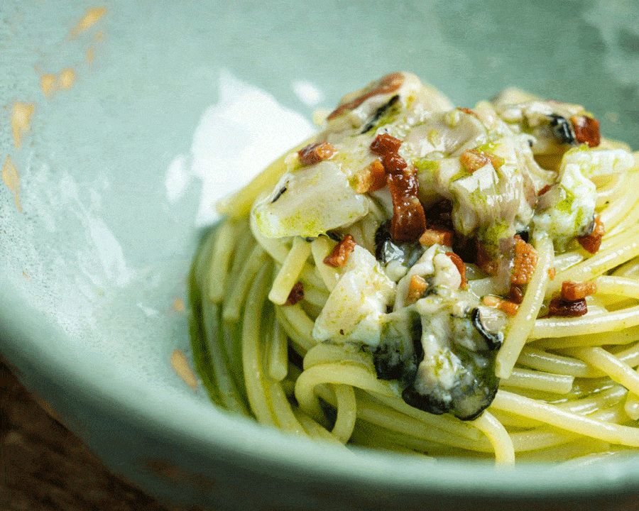 spaghetto ostrica e crescione di favrin a Seda