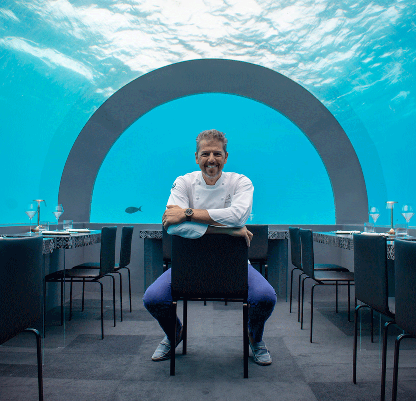 You & Me by Cocoon - maldive - chef andrea berton nel ristorante sotto al mare
