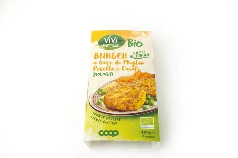 Vivi Verde Coop_Bio Burger a base di miglio piselli e carote