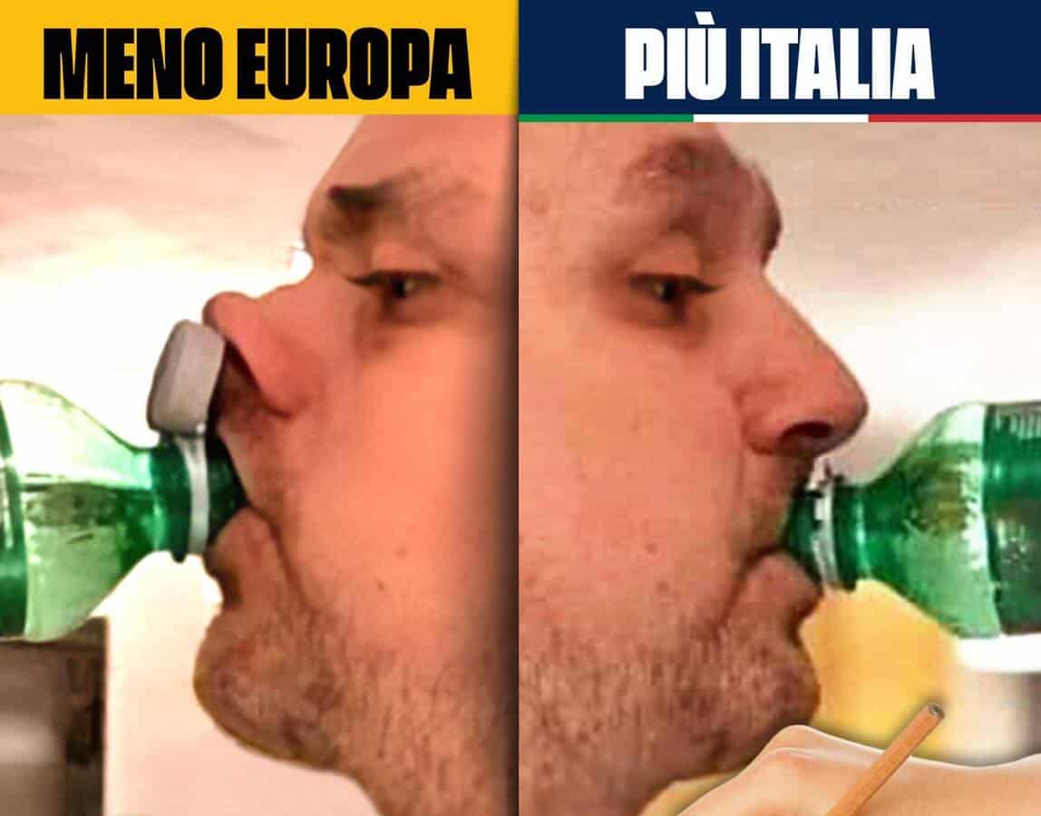 Salvini dichiara guerra al tappo di plastica che non si stacca. Calenda risponde con un tutorial: “Facile come baciare un prosciutto”