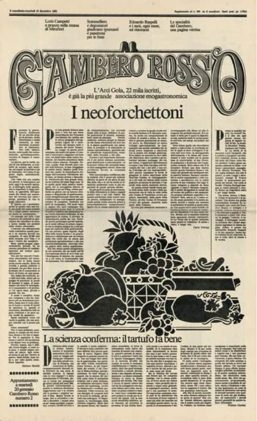 primo numero inserto Manifesto: Gambero Rosso dicembre 1986