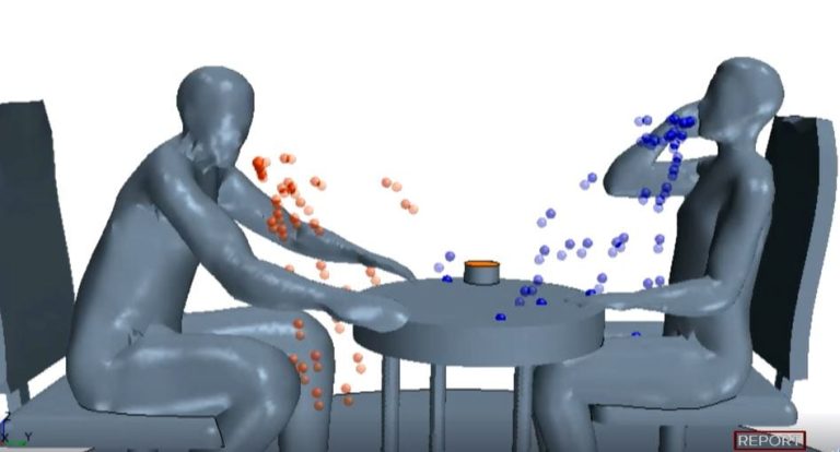 Simulazione grafica di due persone sedute al ristorante con biostopper|il biostopper|Il render del biostopper ambientato|Il render del biostopper