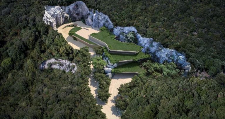 Il render della cantina nell'ex cava di Cariola