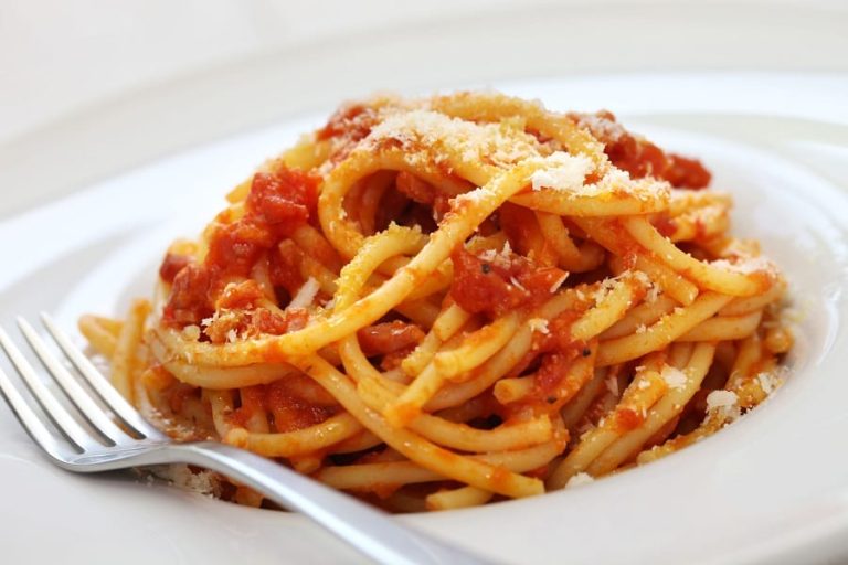 Un piatto di bucatini al pomodoro||Spaghetti