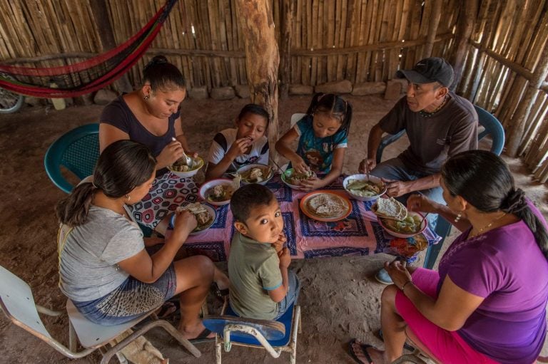Famiglia che mangia in terra|Una famiglia africana con cesto di frutta|Consegna dei pacchi del WFP in aereo