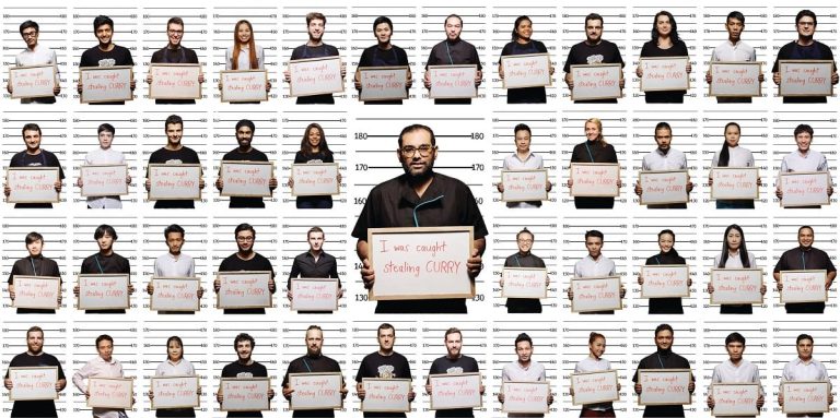 Gaggan Anand e il suo team ritratti come in una foto segnaletica|Il ristorante Gaggan di Bangkok visto dall'esterno|