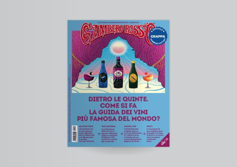 La copertina di novembre 2019 del Gambero Rosso||Bicchieri di grappa sul mensile del Gambero Rosso||cover mensile gambero rosso novembre 2019