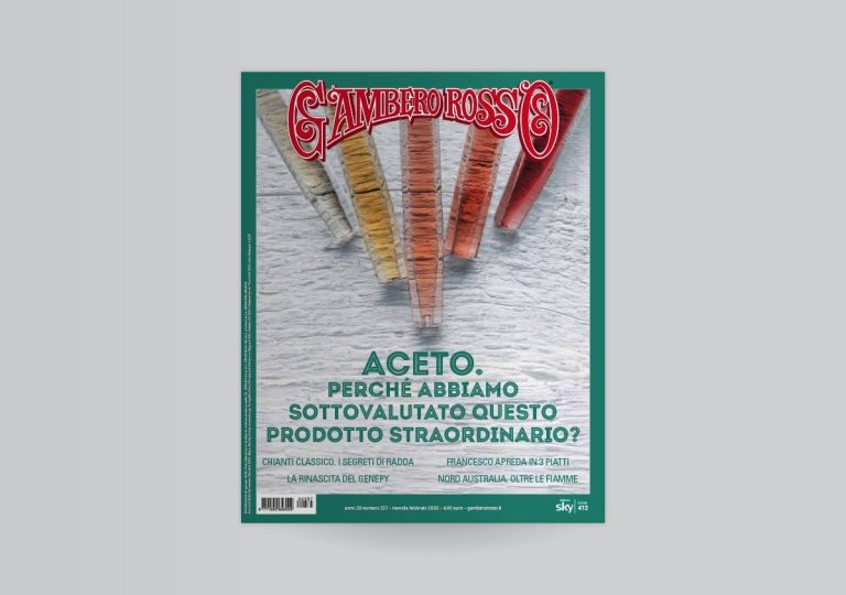 La copertina del mensile del Gambero Rosso di febbraio 2020|Il deserte dell'Australia del Nord sul Gambero Rosso|Un disegno di Marcello Crescenzi sul genepì|Il panorama viticolo di Radda in Chianti|I piatti di Francesco Apreda sul Gambero Rosso|mensile-febbraio-2020-gambero-rosso-cover