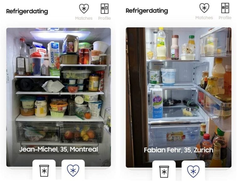 Due frigoriferi aperti sull'app Refrigerdating|