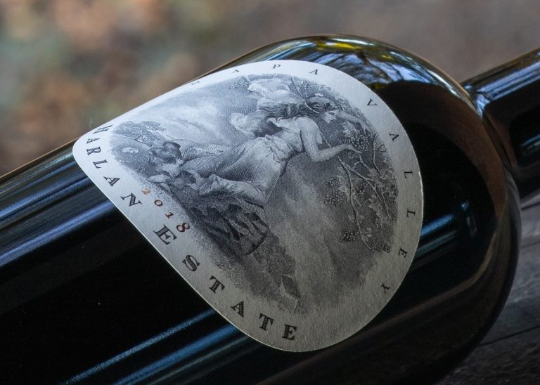Harlan Estate - 2018 - Label Detail side closeup|Harlan Estate - 2018 - Single Bottle Forest|Harlan Estate Family|