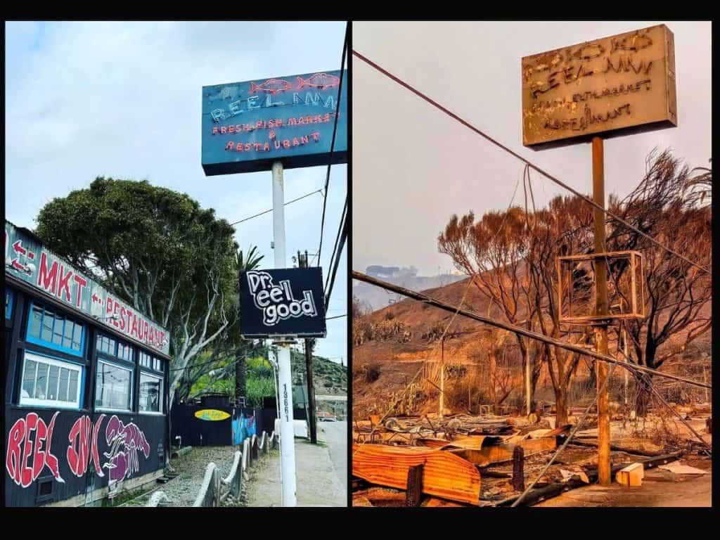 Reel Inn Malibu prima e dopo l'incendio