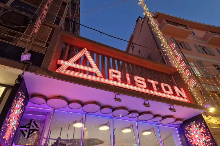 SANREMO, ITALY - DECEMBER 21, 2024 - Ariston theater is setting up for 2025 season, hosting the famous song competition Festival of Sanremo award