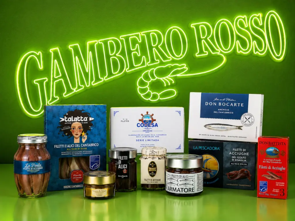 Filetti di alici sott’olio artigianali durante il blind test del Gambero Rosso