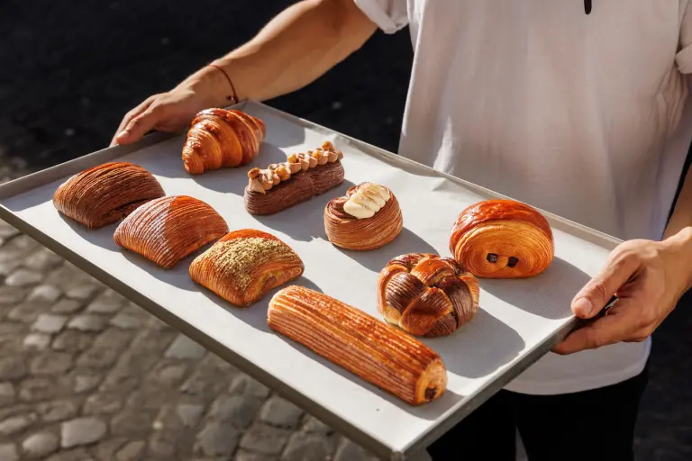 Croissant farcito al cioccolato e caramello servito da Mary a Roma