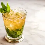 Mint Julep con bourbon, menta fresca e ghiaccio tritato servito nel tradizionale bicchiere d'argento.