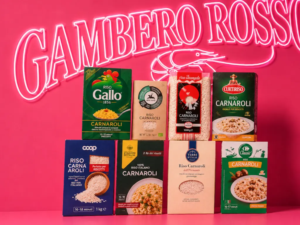 Confezioni dei principali risi Carnaroli del supermercato confrontate nella prova d'assaggio del Gambero Rosso