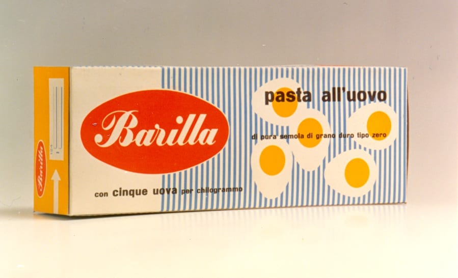 Una confezione di pasta all'uovo Barilla del 1952