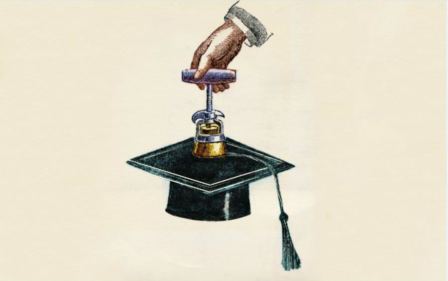 Cavatappi e un cappello di diploma. Disegno di Maurizio Ceccato