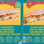 Due copertine del mensile del Gambero Rosso di marzo con club sandwich su sfondo blu