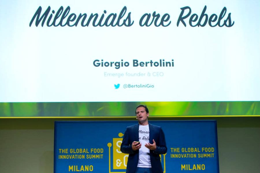 Giorgio Bertolini (Co-founder di Emerge) sul palco di Seeds&Chips 2018