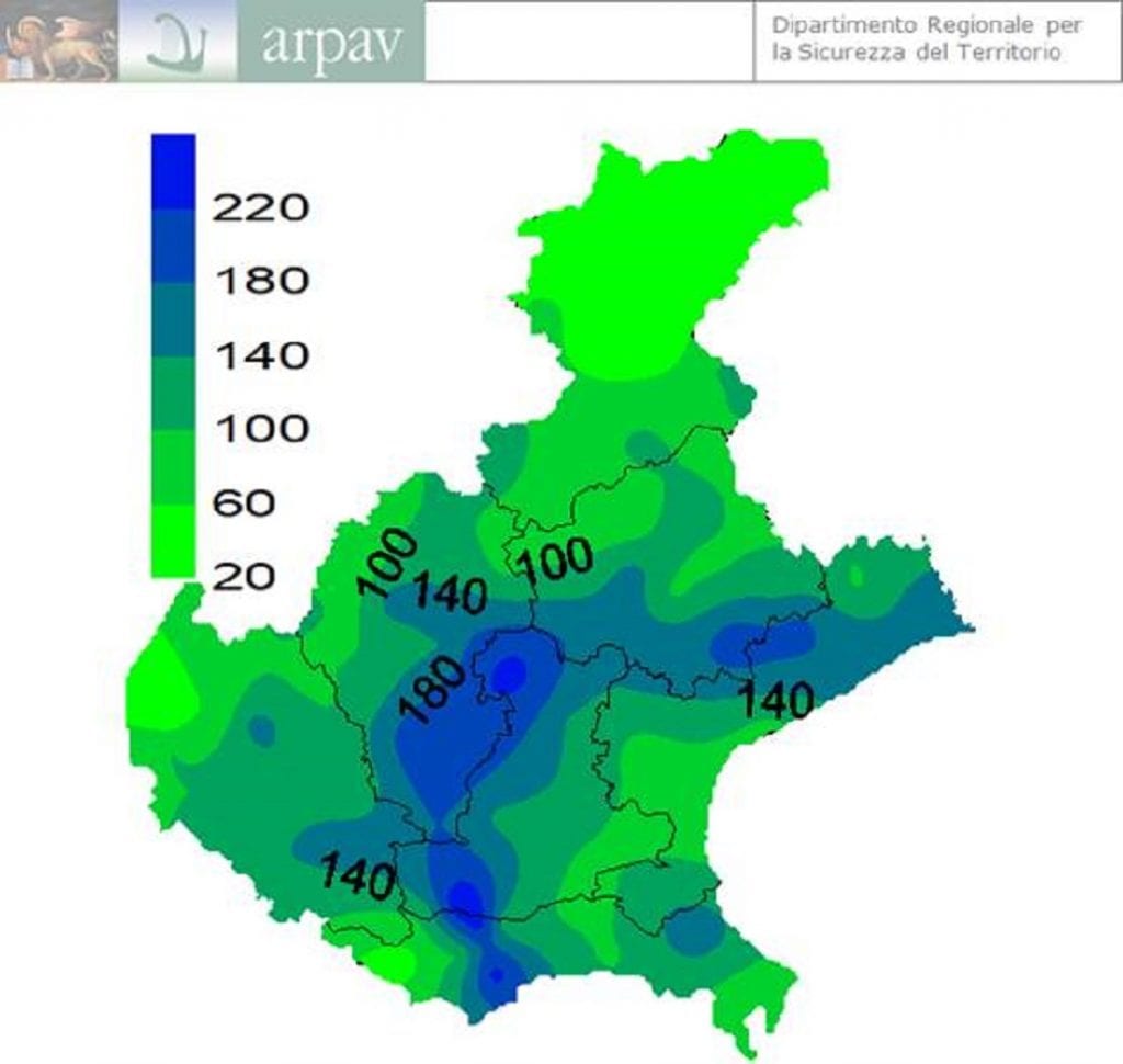 Grafico del Veneto - piogge cumulate al 19 maggio